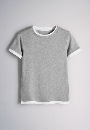 THE SET, REGULAR FIT - 3 PACK DOUBLE LAYER SHORT SLEEVE T-SHIRTS . - Tričko s potlačou - navy grey marl white