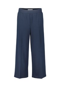 Pantaloni a gamba larga blu navy realizzati in tessuto morbido, con vita elasticizzata e un design pulito e minimale senza tasche visibili.