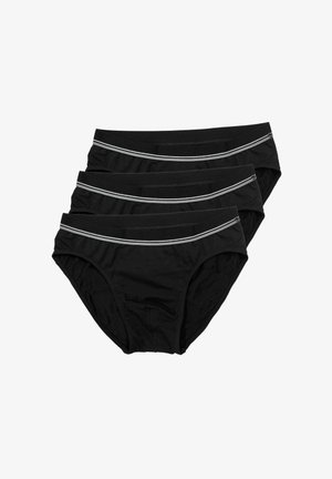 Set di tre slip in cotone nero con una texture liscia, caratterizzati da una fascia in vita grigia a contrasto con due linee che corrono lungo la parte superiore.