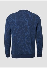 Marineblaues Sweatshirt mit einem dezenten Muster aus Baumästen, rundem Ausschnitt, langen Ärmeln sowie gerippten Bündchen und Saum. Weicher Stoff.