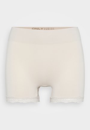 Beige katoenen shorts met een gladde afwerking, voorzien van een kantafwerking aan de zoom en een brede elastische tailleband met logo-details.