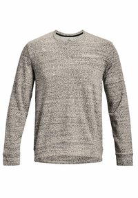 Felpa grigia a maniche lunghe realizzata in un tessuto testurizzato con un leggero motivo melange. Presenta un collo rotondo e polsini e orlo a costine.