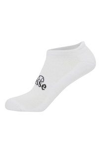 Calcetín blanco hasta el tobillo hecho de tejido texturizado, con un logo negro impreso en el lateral, con punta redondeada y diseño de corte bajo.