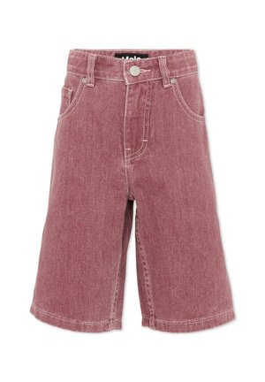 Szorty jeansowe z wysokim stanem w wyblakłym różowym kolorze, z szlufkami na pasek, przednim guzikiem, zamkiem błyskawicznym oraz kieszeniami z przodu i z tyłu.