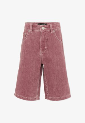 Szorty jeansowe z wysokim stanem w wyblakłym różowym kolorze, z szlufkami na pasek, przednim guzikiem, zamkiem błyskawicznym oraz kieszeniami z przodu i z tyłu.