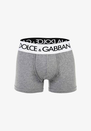 Grijze herenboxers met een brede witte tailleband met gedurfde zwarte "Dolce & Gabbana"-branding.