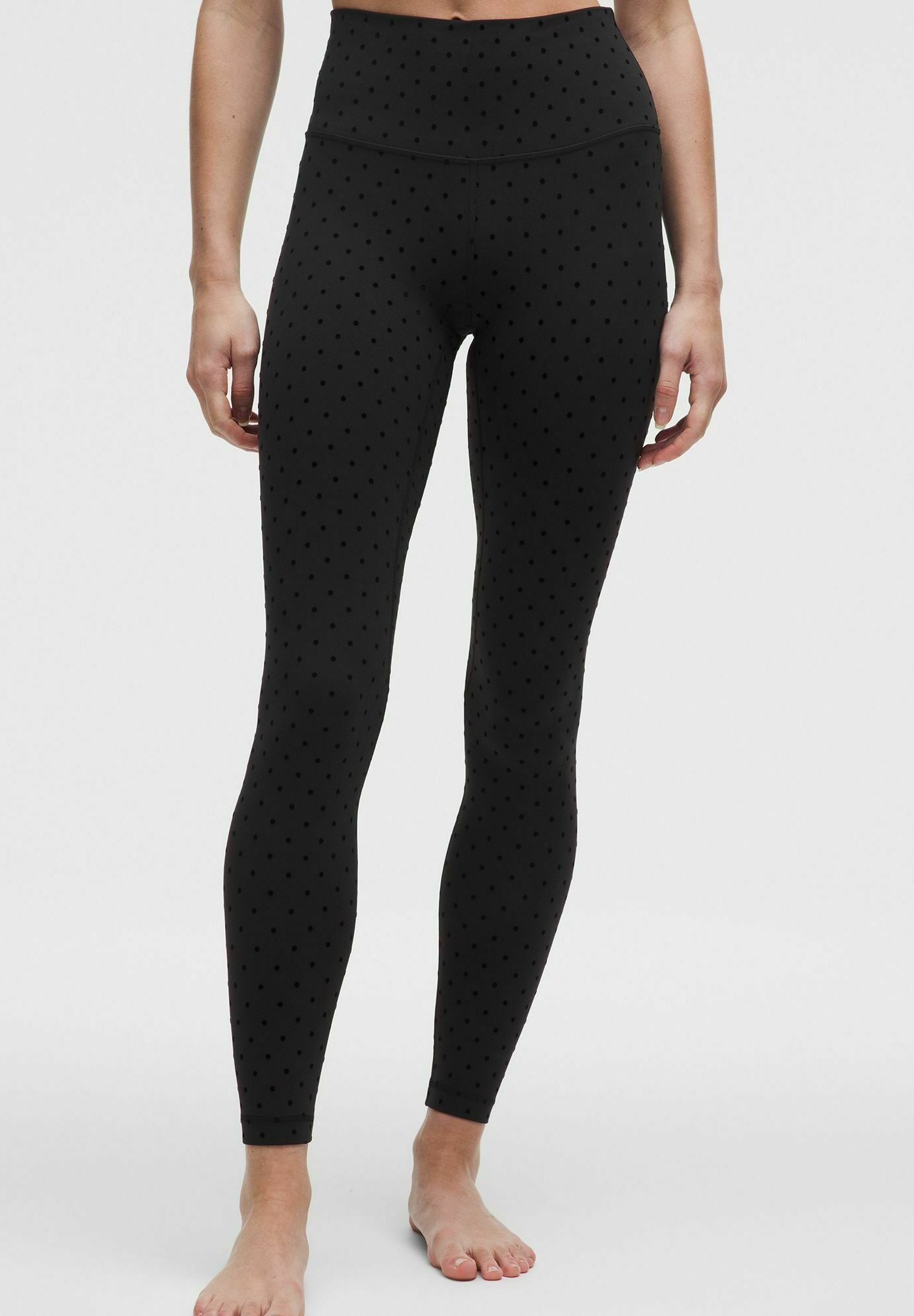 Leggings De Sport Femme Taille M Noir à Pois Blancs - Ceinture Pliée, Pour Entraînement