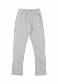 Leggings in cotone grigio con vita elastica, progettati con una texture liscia e una linea dritta, senza ulteriori pattern o accenti.