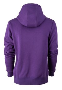 Felpa viola con cappuccio regolabile, maniche lunghe e polsini e orlo a costine. Tessuto morbido senza motivi o loghi visibili.
