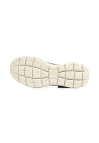 Suola di scarpa realizzata in materiale gommoso bianco testurizzato, con un motivo a griglia per la trazione e una forma leggermente curvata.