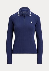 CABLE QUARTER-ZIP LONG-SLEEVE POLO - Pulover - refined navy/ceramic white