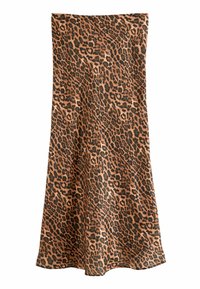 Sukňa s leopardím vzorom v hnedej a čiernej farbe. Vyrobená z mäkkej látky, voľný strih, dĺžka po členky s hladkým povrchom a mierne rozšíreným lemom.