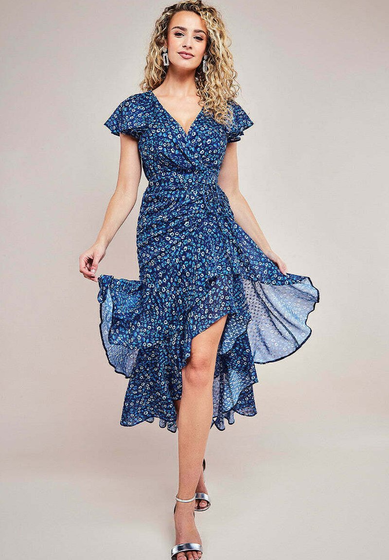 Goddiva PRINTED WRAP HIGH AND LOW MAXI - Vestito elegante - navy