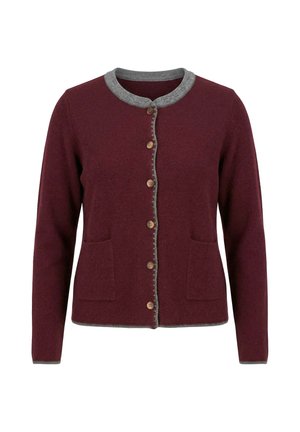 Ulla Popken, STRICKJACKE, HIRSCH-STICKEREI, TRACHTENKNÖPFE, STEHKRAGEN - Vest - claret