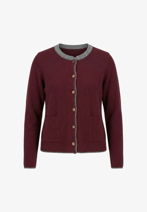 Ulla Popken, STRICKJACKE, HIRSCH-STICKEREI, TRACHTENKNÖPFE, STEHKRAGEN - Cardigan - claret