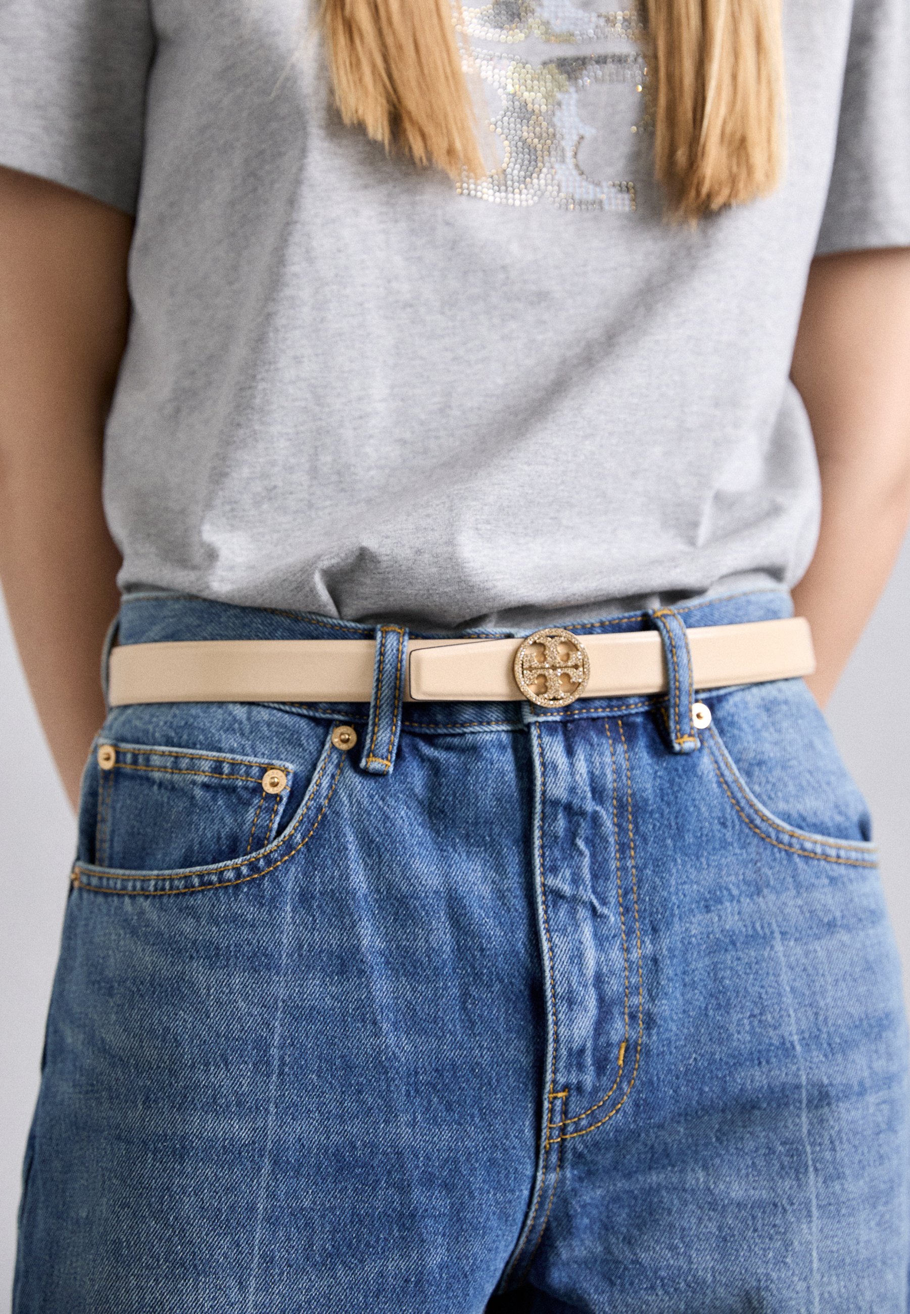 Tory Burch MILLER PAVE LOGO BELT - Belt - vanilla/gold 