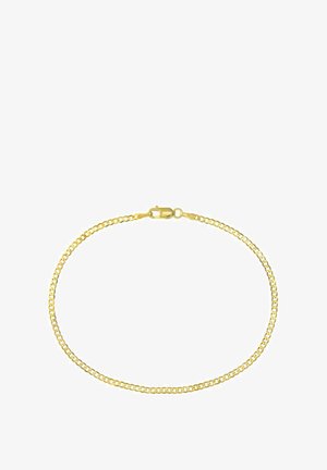 Bracciale a catena d'oro composto da maglie intrecciate con finitura liscia. Dotato di una chiusura a moschettone sicura per la chiusura.