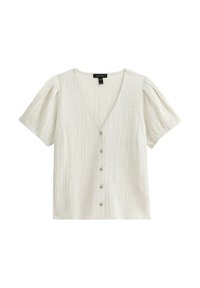 TEXTURED BUTTON FRONT SHORT SLEEVE - Bluse - stone