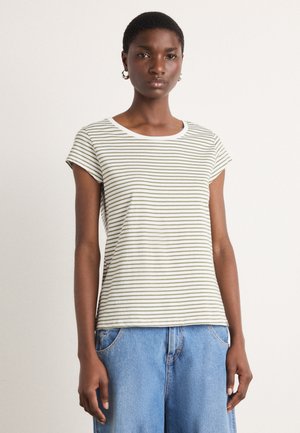 Mads Nørgaard STRIPE TEASY TEE - T-Shirt print - four leaf clover/brilliant white