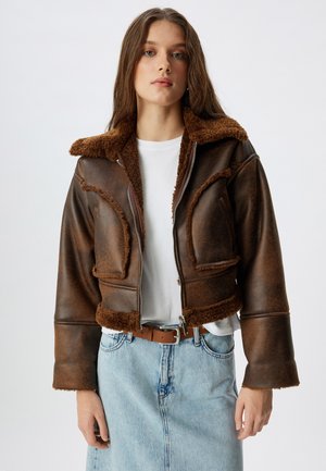 BIKER - Jacka i konstläder - brown