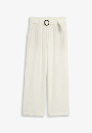 TOM TAILOR, TOM TAILOR HOSEN & CHINO MUSSELIN WIDE LEG HOSE MIT GÜRTEL - Nadrágok - whisper white