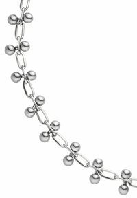 Silberne Kettenhalskette mit abwechselnd runden Kugeln und ovalen Gliedern, glatte Oberfläche, mit polierter Finish und einheitlichem Abstand.