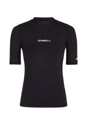 Svart kortermet rash guard laget av elastisk materiale. Har rund hals og hvit O'Neill-logo på brystet.