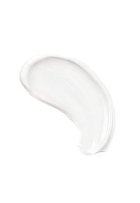 White cream or lotion swatch with a smooth, glossy texture, shaped like a curved stroke. No visible patterns or additional color details.