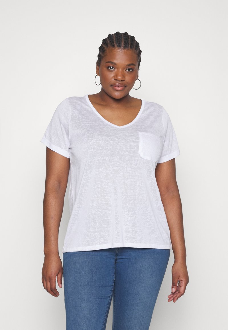 Object Curve OBJTESSI SLUB V NECK Tshirt basic white/wit Zalando.nl