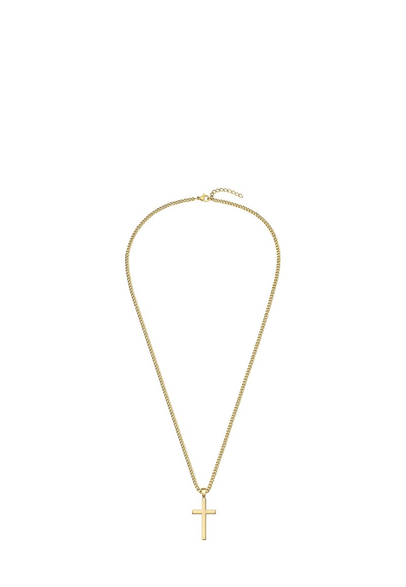 Aranyszínű nyaklánc, amely vékony láncból és minimalista kereszt medálból áll. Sima textúrával és egyszerű dizájnnal rendelkezik. Állítható hosszúságú.