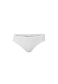 Witte katoenen bikini-ondergoed met een gladde textuur en een elastische tailleband. Heeft een minimalistisch ontwerp zonder patronen of versieringen.