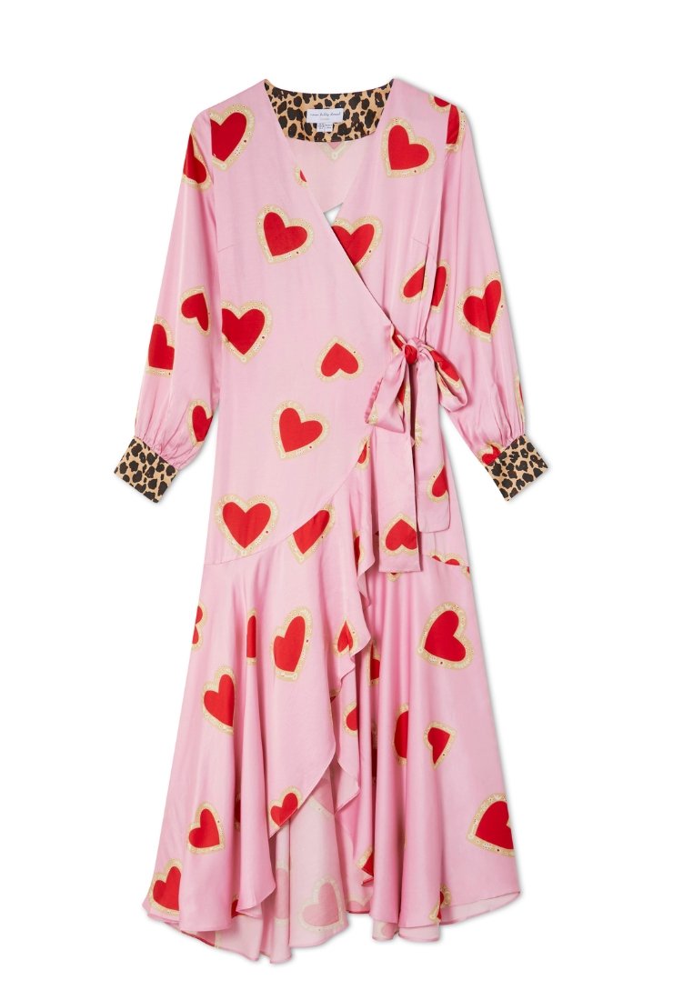 pink love heart dress Long Sleeve Embellished Heart Cut Out Maxi Dress Hot Pink