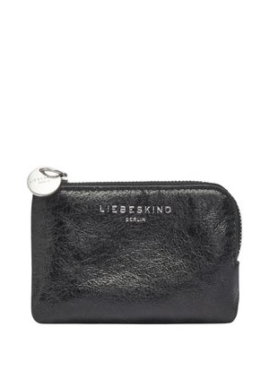 Astuccio nero in pelle testurizzata con chiusura lampo, tiretto rotondo argentato e "Liebeskind Berlin" impresso al centro sul davanti.