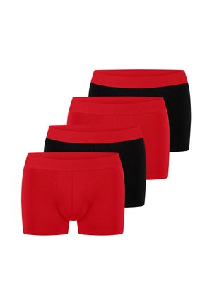Vier Paar Boxershorts in Rot und Schwarz, mit einem elastischen Bund mit Markenlogo, weichem Stoff und einer figurbetonten Passform.