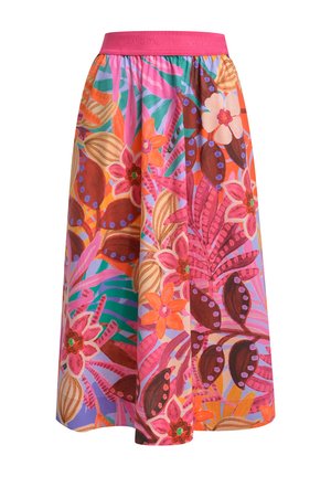MILANO ITALY, MILANO ITALY GEMUSTETER MIDIROCK MIT ELASTIKBUND - A-line skirt - orange