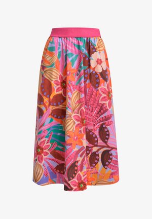 MILANO ITALY, MILANO ITALY GEMUSTETER MIDIROCK MIT ELASTIKBUND - A-line skirt - orange