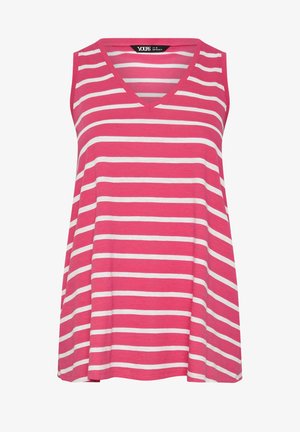 Ærmeløs pink tanktop med hvide horisontale striber og V-formet hals, løs pasform, mærket "Yours" i størrelse UK 18.