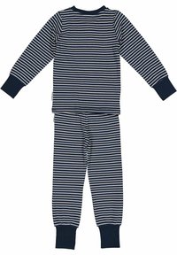 Navy- och gräddrandig pyjamasuppsättning med lång ärm och byxor. Mjuk bomullsmaterial med ribbade manschetter och klassisk rund halsringning.