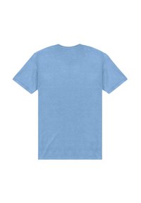 Camiseta de manga corta azul claro hecha de algodón suave, con un cuello redondo clásico y una textura suave. Sin gráficos ni patrones visibles.