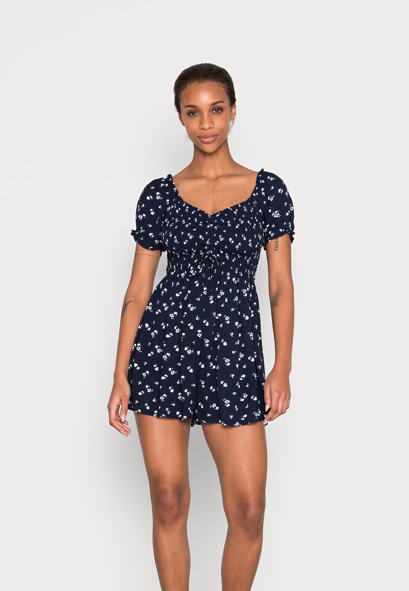 Hollister Co. ON OFF SHOULDER ROMPER Jumpsuit navy floral/dark blue