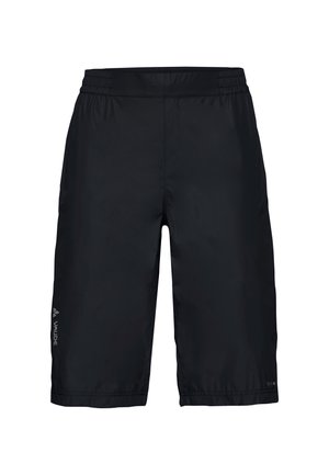 Schwarze Shorts aus leichtem Stoff, mit einem elastischen Bund und einer glatten Textur, mit dem Markenzeichen in der Nähe des Saums.