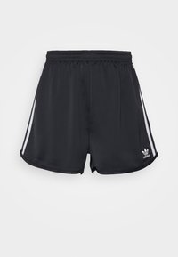 Černé sportovní šortky z hladké látky, s bílými bočními pruhy a elastickým pasem. Logo značky umístěné na pravé dolní straně.