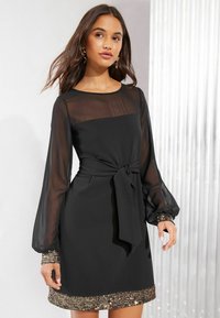 Friends Like These REGULAR FIT - LONG SLEEVE SEQUIN TRIM MINI - Koktailové šaty/večierkové šaty - black