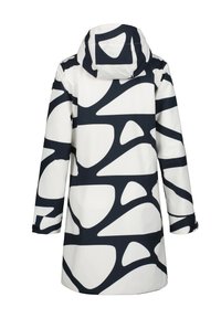 Veste coupe-vent présentant un motif abstrait blanc et marine, des manches longues, une capuche et une coupe droite. Fabriquée en matériau imperméable.