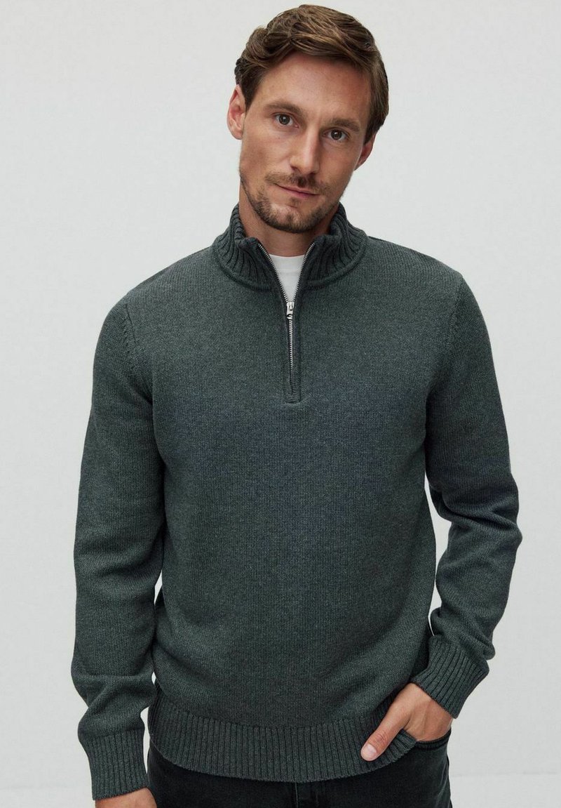 Dobber JON HALF ZIP - Stickad tröja - dark grey mel
