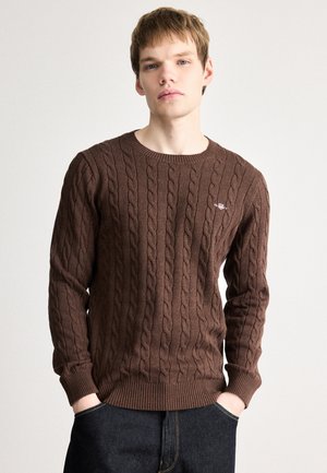 CABLE C NECK - Striktrøje - brown melange