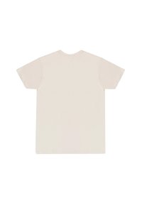 Lys off-white t-shirt med korte ærmer vist fra ryggen på en hvid baggrund, med en rund halsudskæring.