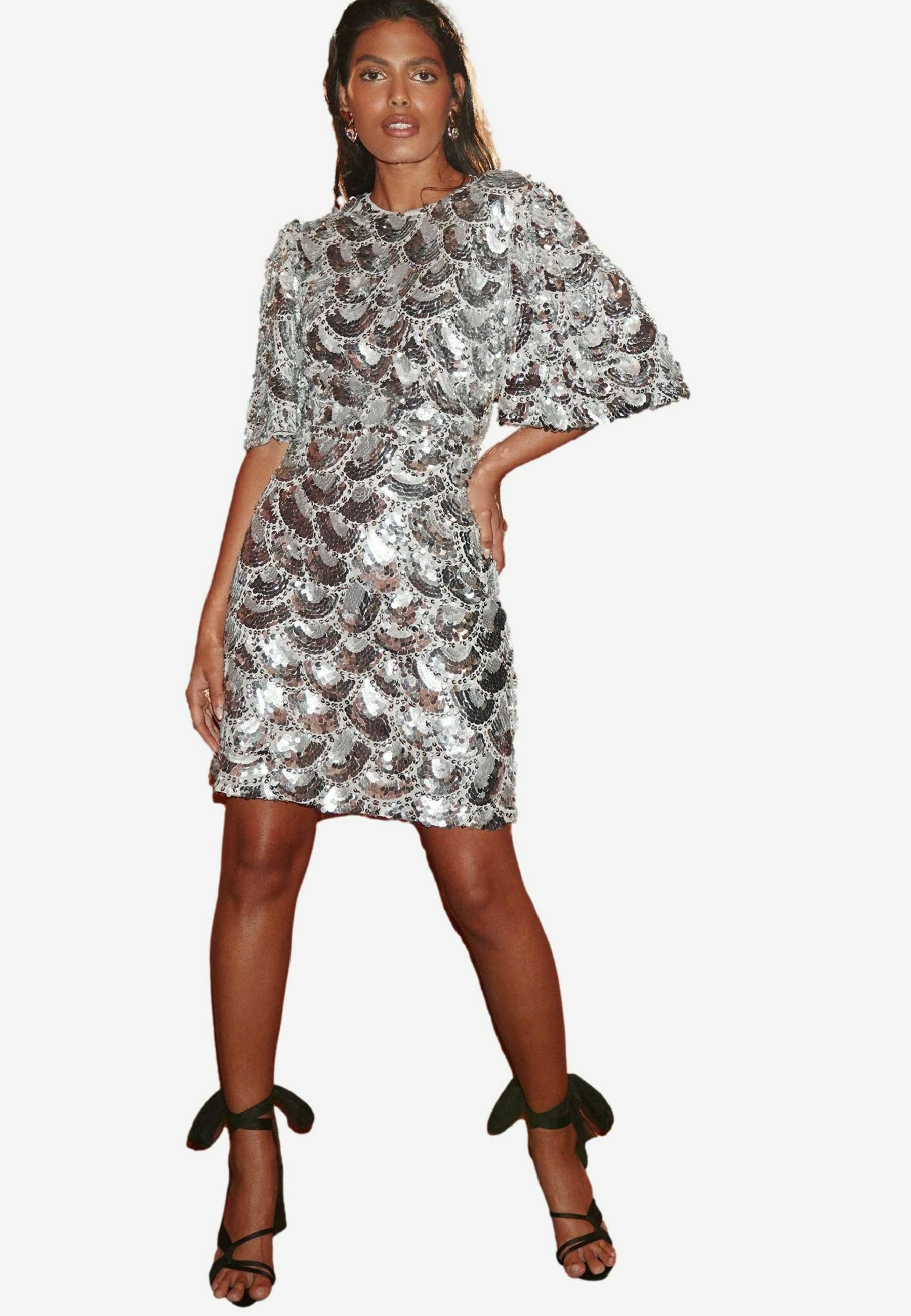 blue dress for baby girl Short Sequin Homecoming Dress with Puff Sleeves Off White / 8 main image 1