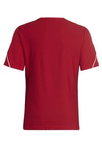 Rotes, kurzärmeliges Sportshirt mit strukturiertem Muster, rundem Ausschnitt und weißen Akzenten an den Ärmeln. Standardpassform.