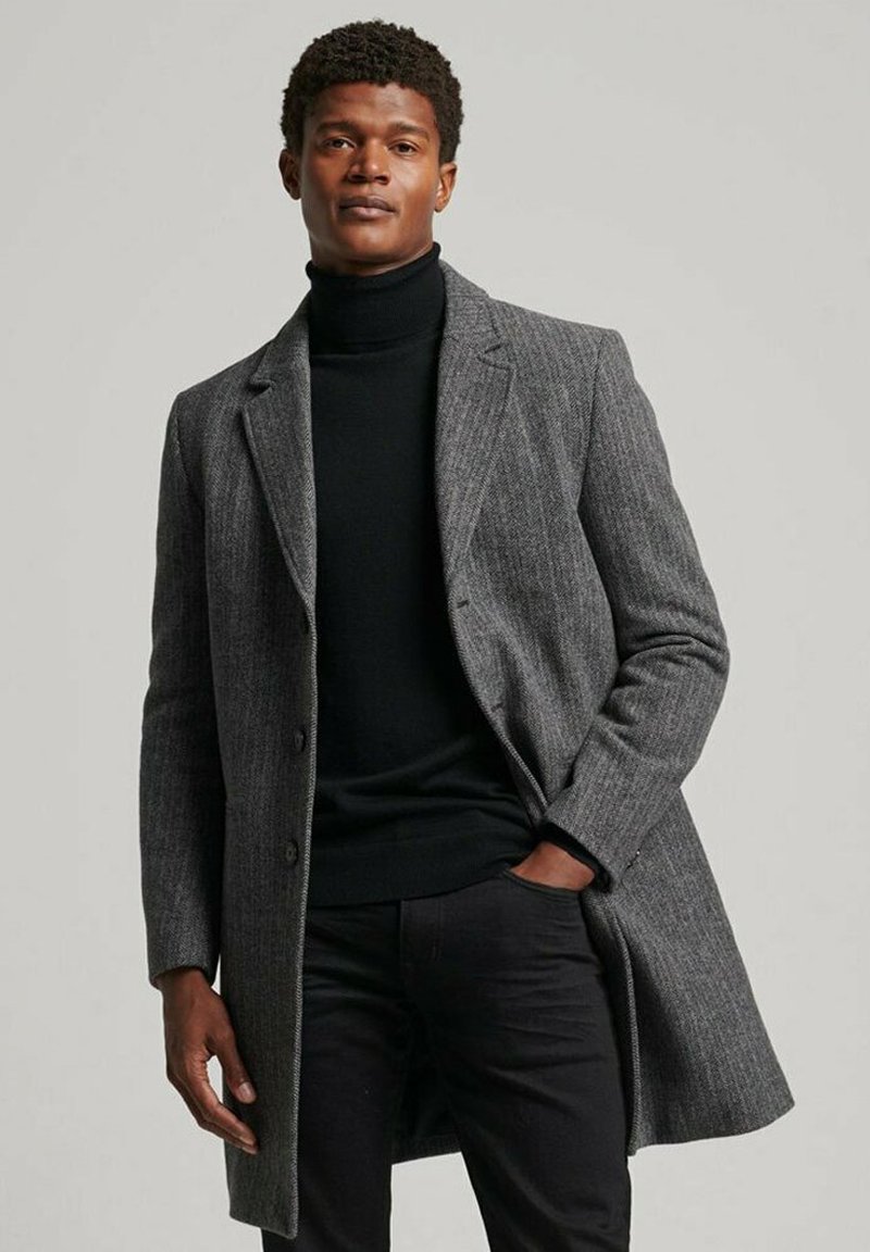 Superdry DETACHABLE TOWN Classic coat grey herringbone/dark grey